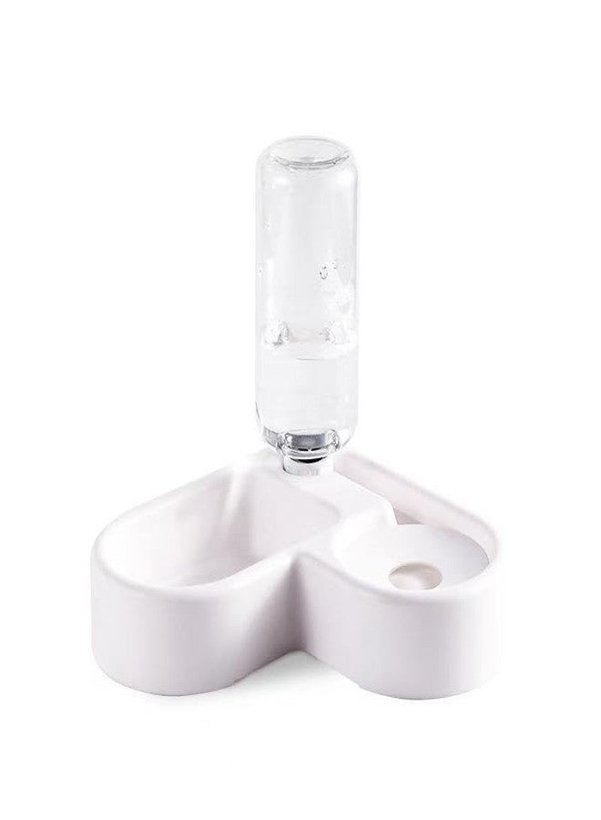 Conziv Heart Shaped Double Bowl on a Stand with a Food Compartment Pet Love Bowl Automatic Drinker and Feeder for Cats and Dogs(White) - Image 1